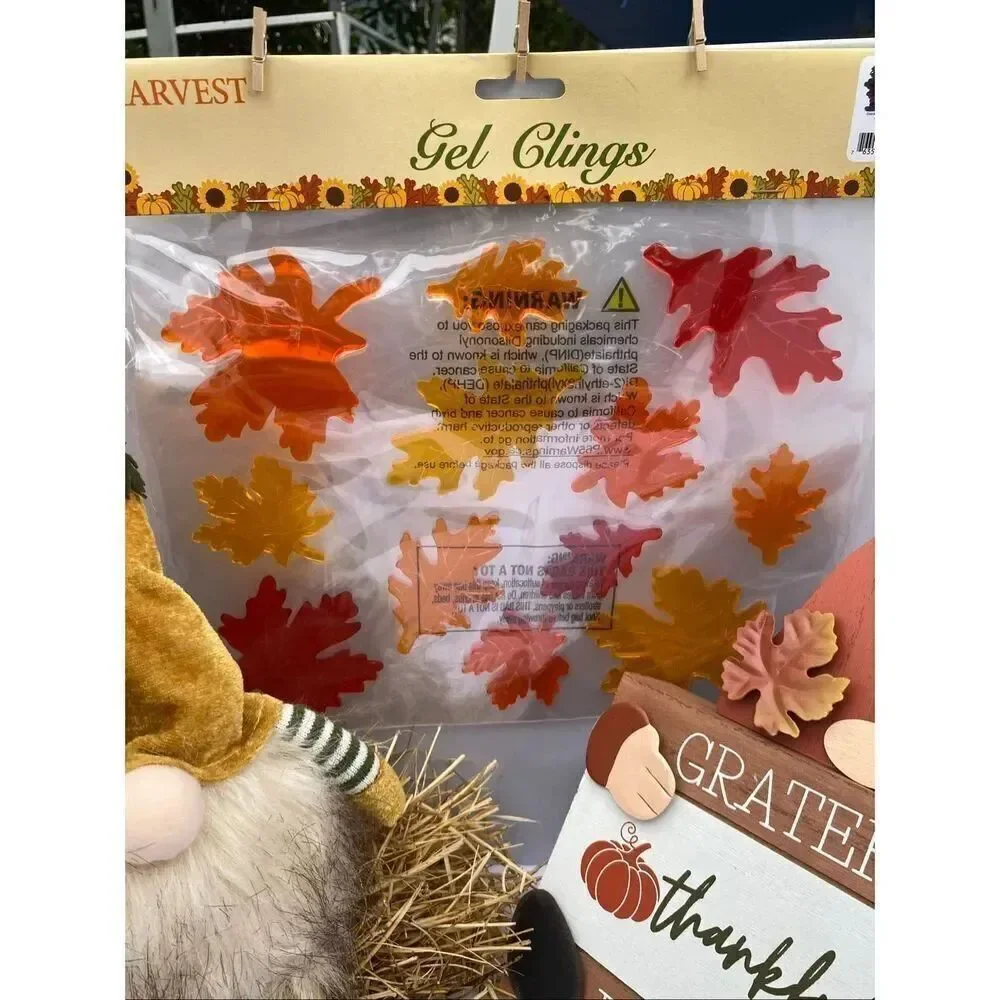 🍂 Fall Harvest Gnome Décor Bundle – Light-Up Plush, Wooden Sign & Gel Window Cl